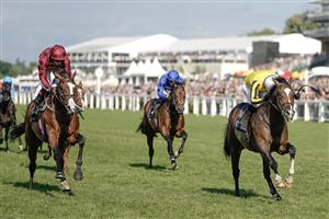 ASCOT, ENGLAND - JUNE 24: Neil Callan riding Burdett Road (yellow) win The Golden Gates Stakes on day five during Royal Ascot 2023 at Ascot Racecourse on June 24, 2023 in Ascot, England. (Photo by Alan Crowhurst/Getty Images for Ascot Racecourse)