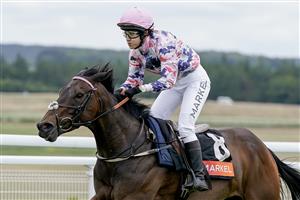 CHICHESTER, ENGLAND - AUGUST 04: Roya Nikkhah riding Terracotta Warrior during The Markel Magnolia Cup at Goodwood Racecourse on August 04, 2023 in Chichester, England. (Photo by Alan Crowhurst/Getty Images)