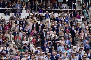 CHICHESTER, ENGLAND - AUGUST 04: Racegoers at Goodwood Racecourse on August 04, 2023 in Chichester, England. (Photo by Alan Crowhurst/Getty Images)