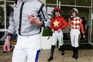 CHICHESTER, ENGLAND - AUGUST 04: Jason Hart (C) leaves the weighing room before riding Highfield Princess to win The King George Qatar Stakes at Goodwood Racecourse on August 04, 2023 in Chichester, England. (Photo by Alan Crowhurst/Getty Images)
