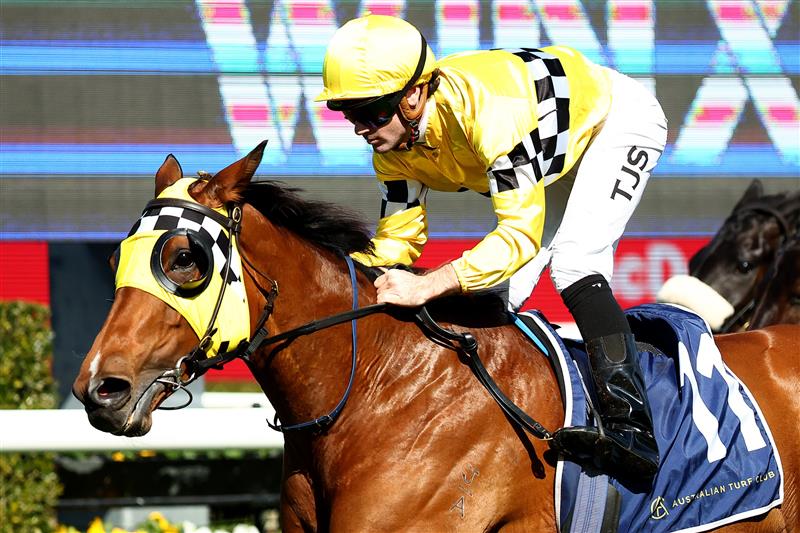 SYDNEY, AUSTRALIA - AUGUST 19: Tyler Schiller riding Awesome Wonder wins Race 3 Gold Coast Turf Club during "Winx Stakes Day" - Sydney Racing at Royal Randwick Racecourse on August 19, 2023 in Sydney, Australia. (Photo by Jeremy Ng/Getty Images)