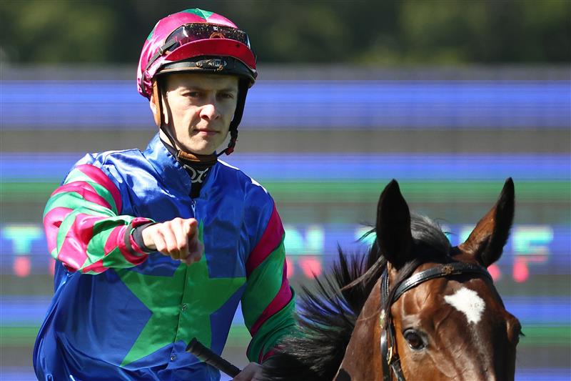 SYDNEY, AUSTRALIA - AUGUST 19: Dylan Gibbons riding Super Bright wins Race 1 Midway during "Winx Stakes Day" - Sydney Racing at Royal Randwick Racecourse on August 19, 2023 in Sydney, Australia. (Photo by Jeremy Ng/Getty Images)