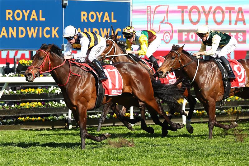 SYDNEY, AUSTRALIA - AUGUST 19: Reece Jones riding Principessa wins Race 4 Toyota Forklifts during "Winx Stakes Day" - Sydney Racing at Royal Randwick Racecourse on August 19, 2023 in Sydney, Australia. (Photo by Jeremy Ng/Getty Images)