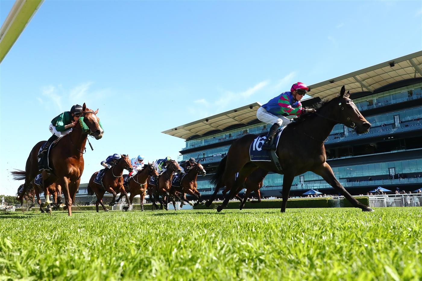 SYDNEY, AUSTRALIA - AUGUST 19: Dylan Gibbons riding Super Bright wins Race 1 Midway during "Winx Stakes Day" - Sydney Racing at Royal Randwick Racecourse on August 19, 2023 in Sydney, Australia. (Photo by Jeremy Ng/Getty Images)