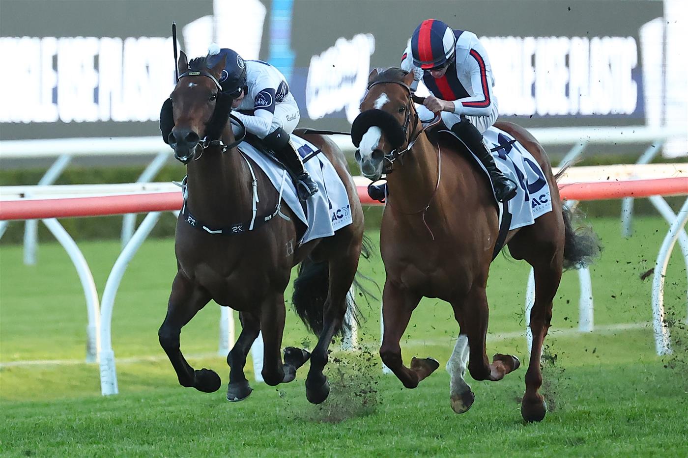 SYDNEY, AUSTRALIA - AUGUST 19: Jean Van Overmeire riding Tintookie wins Race 10 ACY Securities   during "Winx Stakes Day" - Sydney Racing at Royal Randwick Racecourse on August 19, 2023 in Sydney, Australia. (Photo by Jeremy Ng/Getty Images)