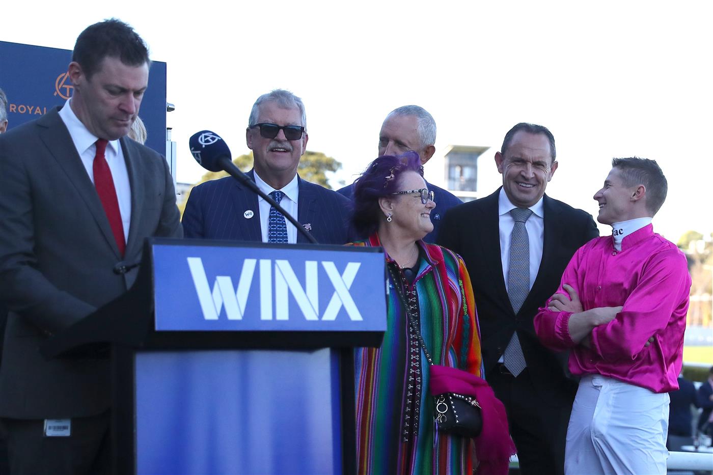 SYDNEY, AUSTRALIA - AUGUST 19: VIPs and connections celebrate winning Race 8 Winx Stakes  during "Winx Stakes Day" - Sydney Racing at Royal Randwick Racecourse on August 19, 2023 in Sydney, Australia. (Photo by Jeremy Ng/Getty Images)