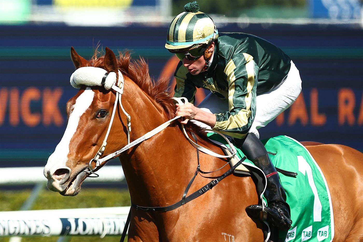 SYDNEY, AUSTRALIA - AUGUST 19: Nash Rawiller riding Derry Grove wins Race 2 TAB Highway Handicap during "Winx Stakes Day" - Sydney Racing at Royal Randwick Racecourse on August 19, 2023 in Sydney, Australia. (Photo by Jeremy Ng/Getty Images)