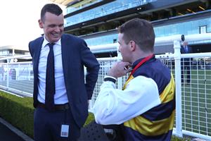 SYDNEY, AUSTRALIA - AUGUST 19: Trainer Joseph Pride embraces after Reece Jones riding Principessa wins Race 4 Toyota Forklifts during "Winx Stakes Day" - Sydney Racing at Royal Randwick Racecourse on August 19, 2023 in Sydney, Australia. (Photo by Jeremy Ng/Getty Images)