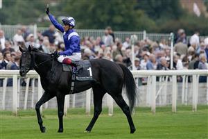 YORK, ENGLAND - AUGUST 23: Frankie Dettori after riding Mostahdaf to win The Juddmonte International Stakes at York Racecourse on August 23, 2023 in York, England. (Photo by Alan Crowhurst/Getty Images)