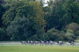 YORK, ENGLAND - AUGUST 26: A general view as runners race down the back straight during The Sky Bet Melrose Handicap at York Racecourse on August 26, 2023 in York, England. (Photo by Alan Crowhurst/Getty Images)