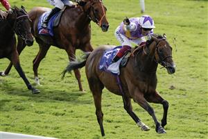 YORK, ENGLAND - AUGUST 26: Frankie Dettori riding Kinross celebrate winning The Sky Bet City Of York Stakes at York Racecourse on August 26, 2023 in York, England. (Photo by Alan Crowhurst/Getty Images)