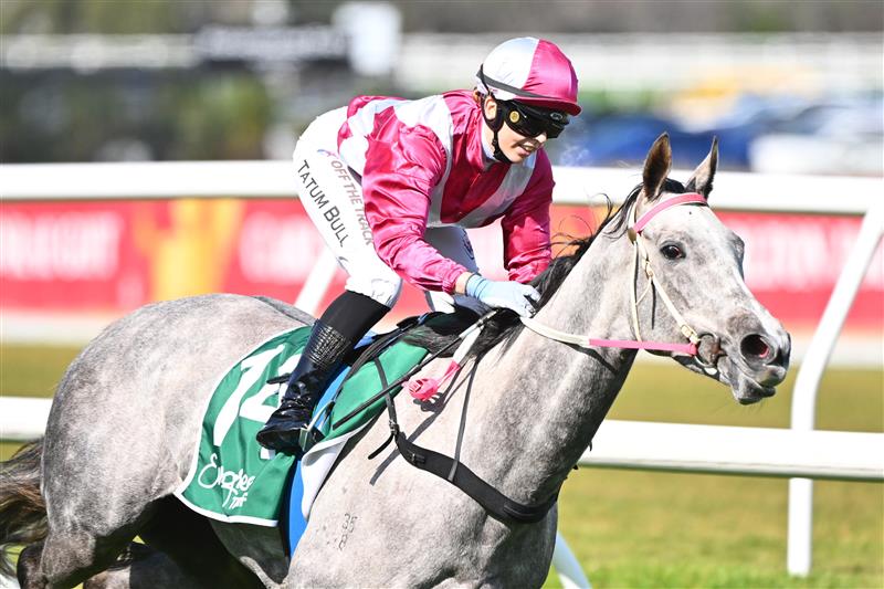 MELBOURNE, AUSTRALIA - SEPTEMBER 02: Tatum Bull riding Frigid winning Race 4, the Evergreen Turf Handicap,  during Melbourne Racing at Caulfield Racecourse on September 02, 2023 in Melbourne, Australia. (Photo by Vince Caligiuri/Getty Images)