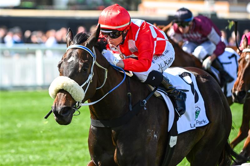 MELBOURNE, AUSTRALIA - SEPTEMBER 02: Jamie Kah riding Nunthorpe winning Race 3, the Fierce Impact - Pedigree Performance, during Melbourne Racing at Caulfield Racecourse on September 02, 2023 in Melbourne, Australia. (Photo by Vince Caligiuri/Getty Images)