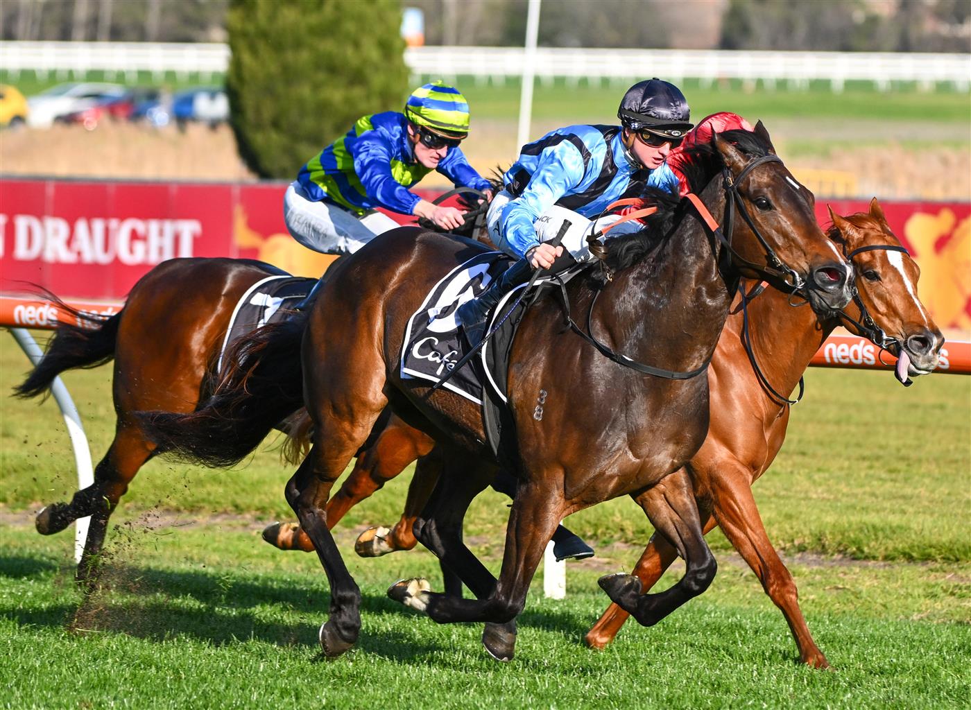 MELBOURNE, AUSTRALIA - SEPTEMBER 02: Mitchell Aitken riding Asfoora winning Race 8, the The Mccafe 1100 Stakes,   during Melbourne Racing at Caulfield Racecourse on September 02, 2023 in Melbourne, Australia. (Photo by Vince Caligiuri/Getty Images)