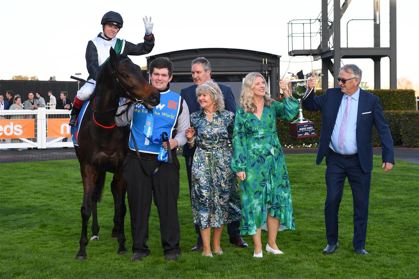MELBOURNE, AUSTRALIA - SEPTEMBER 02: Craig Williams riding Mr Brightside after winning in Race 9, the Stow Storage Memsie Stakes, during Melbourne Racing at Caulfield Racecourse on September 02, 2023 in Melbourne, Australia. (Photo by Vince Caligiuri/Getty Images)
