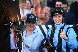 MELBOURNE, AUSTRALIA - SEPTEMBER 02: Mitchell Aitken after riding Asfoora to win Race 8, the The Mccafe 1100 Stakes,   during Melbourne Racing at Caulfield Racecourse on September 02, 2023 in Melbourne, Australia. (Photo by Vince Caligiuri/Getty Images)