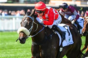 MELBOURNE, AUSTRALIA - SEPTEMBER 02: Jamie Kah riding Nunthorpe winning Race 3, the Fierce Impact - Pedigree Performance, during Melbourne Racing at Caulfield Racecourse on September 02, 2023 in Melbourne, Australia. (Photo by Vince Caligiuri/Getty Images)