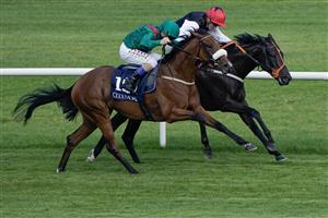 DUBLIN, IRELAND - SEPTEMBER 09: Chris Hayes riding Tahiyra (green) win The Coolmore America