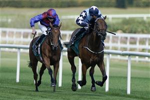 DUBLIN, IRELAND - SEPTEMBER 09: Billy Lee riding Kitty Rose win The Ballylinch Stud Irish EBF Ingabelle Stakes at Leopardstown Racecourse on September 09, 2023 in Dublin, Ireland. (Photo by Alan Crowhurst/Getty Images)