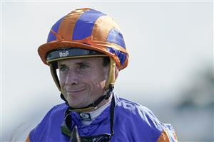 DUBLIN, IRELAND - SEPTEMBER 09: Ryan Moore after riding Auguste Rodin to win The Royal Bahrain Irish Champion Stakes at Leopardstown Racecourse on September 09, 2023 in Dublin, Ireland. (Photo by Alan Crowhurst/Getty Images)