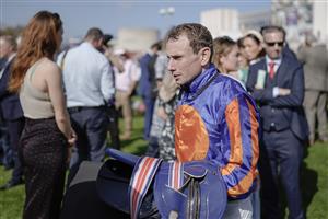 DUBLIN, IRELAND - SEPTEMBER 09: Ryan Moore after riding Auguste Rodin to win The Royal Bahrain Irish Champion Stakes at Leopardstown Racecourse on September 09, 2023 in Dublin, Ireland. (Photo by Alan Crowhurst/Getty Images)
