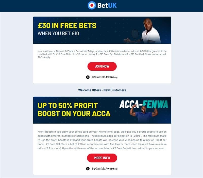 BetUK Promo Code - Bet £10, Get £30 in Free Bets