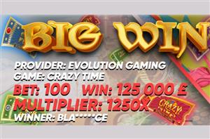 Rolletto Casino Customer Transforms £100 Into £125,000 Playing Crazy Time