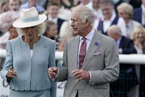 DONCASTER, ENGLAND - SEPTEMBER 16: King Charles III with Queen Camilla at Doncaster Racecourse on September 16, 2023 in Doncaster, England. (Photo by Alan Crowhurst/Getty Images)