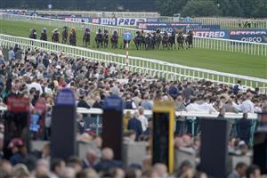 DONCASTER, ENGLAND - SEPTEMBER 16: A general view as runners make their way down the track during The Betfred Portland at Doncaster Racecourse on September 16, 2023 in Doncaster, England. (Photo by Alan Crowhurst/Getty Images)