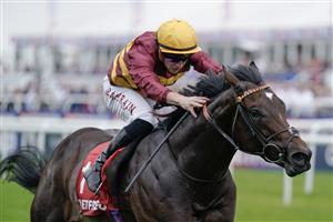 DONCASTER, ENGLAND - SEPTEMBER 16: Tom Marquand riding Iberian win The Betfred Champagne Stakes at Doncaster Racecourse on September 16, 2023 in Doncaster, England. (Photo by Alan Crowhurst/Getty Images)