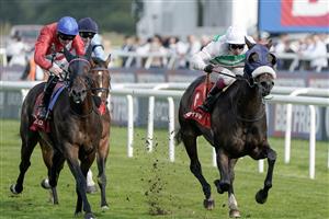 DONCASTER, ENGLAND - SEPTEMBER 16: Oisin Murphy riding Sandrine (white/green) win The Betfred Park Stakes at Doncaster Racecourse on September 16, 2023 in Doncaster, England. (Photo by Alan Crowhurst/Getty Images)