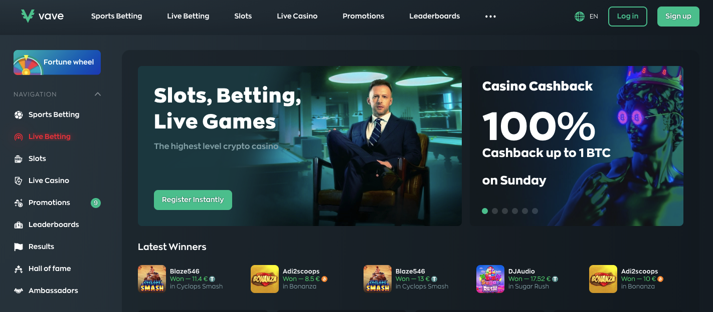 Vave-Casino-Homepage