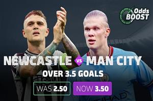 Newcastle vs Man City Boost: Get 3.50 on over 3.5 goals