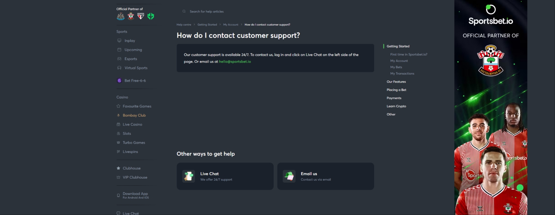 Sportsbet.io Support
