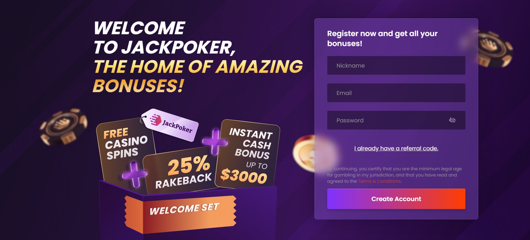 JackPoker promo code NEWBONUS - Get up to $3000 with this code