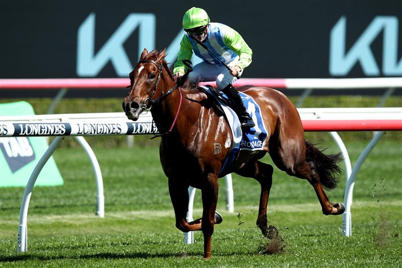 SYDNEY, AUSTRALIA - OCTOBER 14: Tyler Schiller riding Front page wins Race 5 The Kosciusko during Sydney Racing at Royal Randwick Racecourse on October 14, 2023 in Sydney, Australia. (Photo by Jason McCawley/Getty Images)
