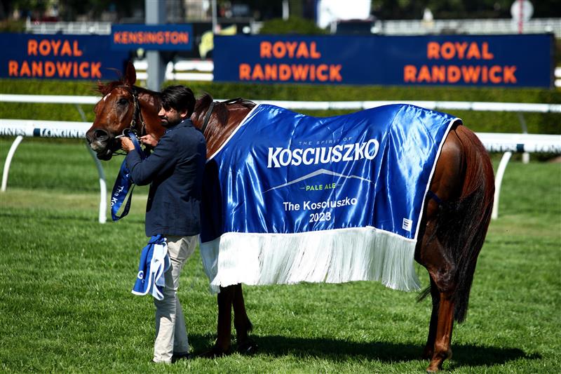 SYDNEY, AUSTRALIA - OCTOBER 14: Front Page ridden by Tyler Schiller riding after winning Race 5 The Kosciusko during Sydney Racing at Royal Randwick Racecourse on October 14, 2023 in Sydney, Australia. (Photo by Jason McCawley/Getty Images)