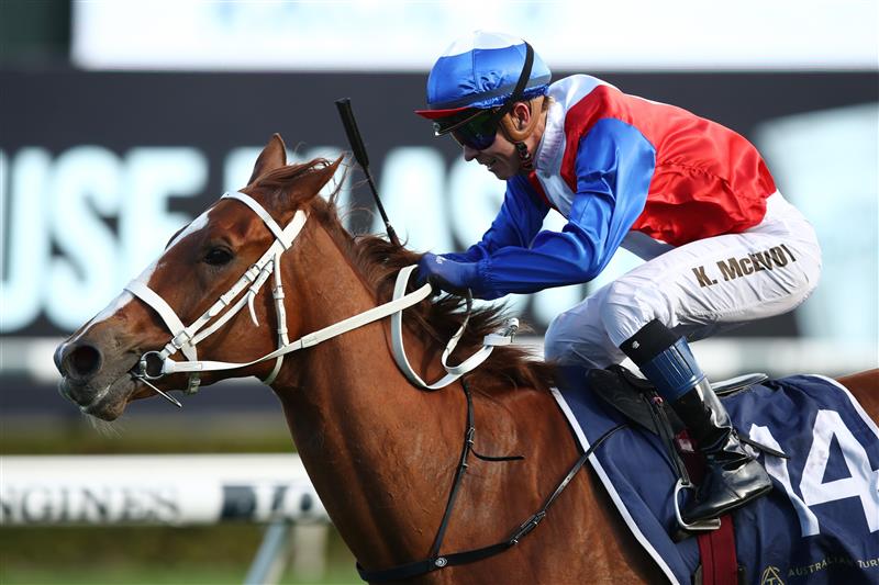 SYDNEY, AUSTRALIA - OCTOBER 14: Kerrin McEvoy riding Vienna Princess wins Race 8 The Silver Eagle during Sydney Racing at Royal Randwick Racecourse on October 14, 2023 in Sydney, Australia. (Photo by Jason McCawley/Getty Images)