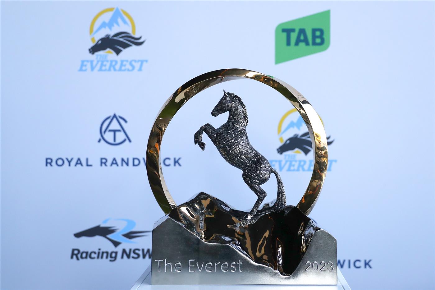 SYDNEY, AUSTRALIA - OCTOBER 14: The Everest trophy is seen prior to the Sydney Racing - TAB Everest Day at Royal Randwick Racecourse on October 14, 2023 in Sydney, Australia. (Photo by Jeremy Ng/Getty Images)