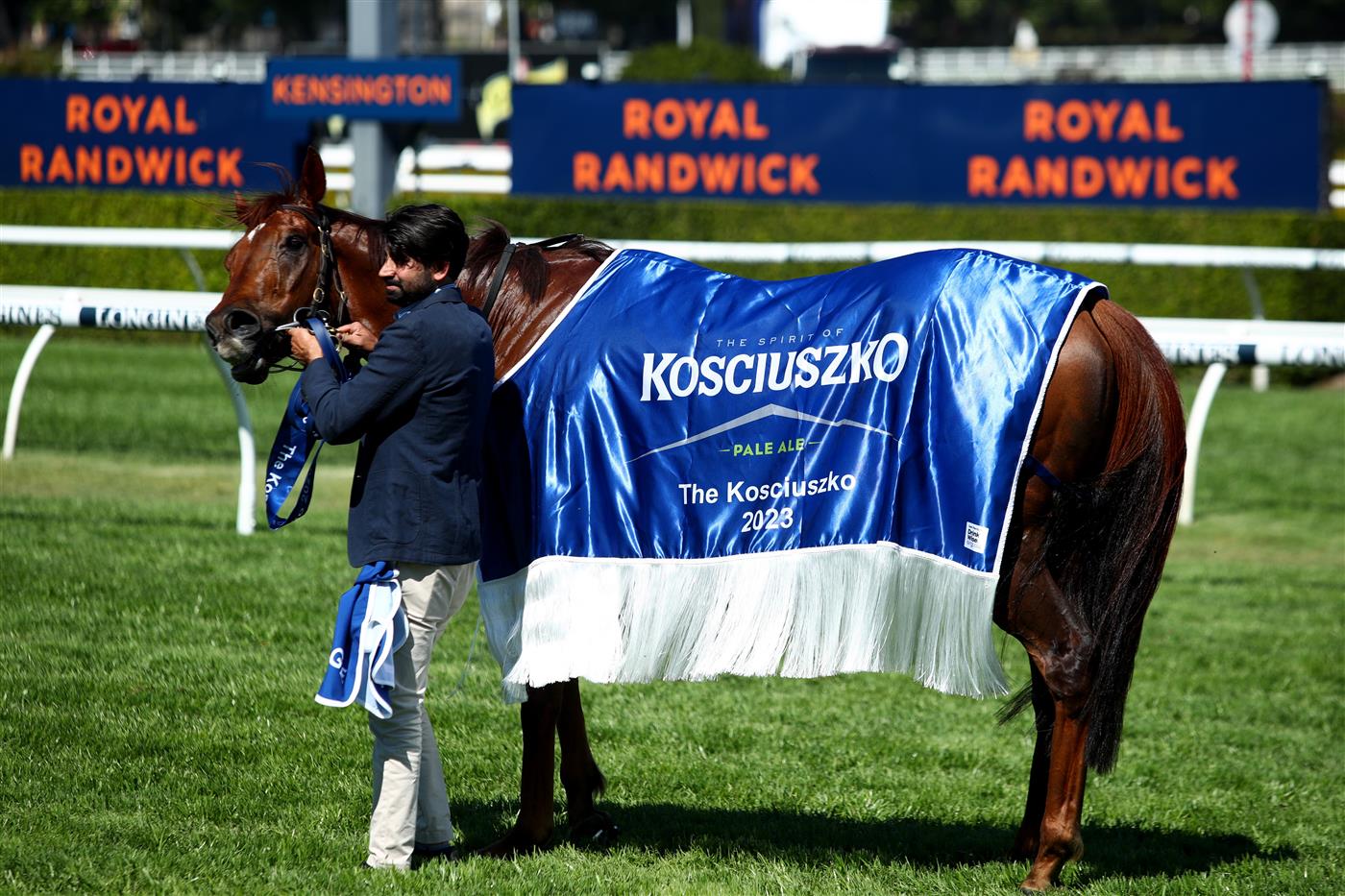 SYDNEY, AUSTRALIA - OCTOBER 14: Front Page ridden by Tyler Schiller riding after winning Race 5 The Kosciusko during Sydney Racing at Royal Randwick Racecourse on October 14, 2023 in Sydney, Australia. (Photo by Jason McCawley/Getty Images)