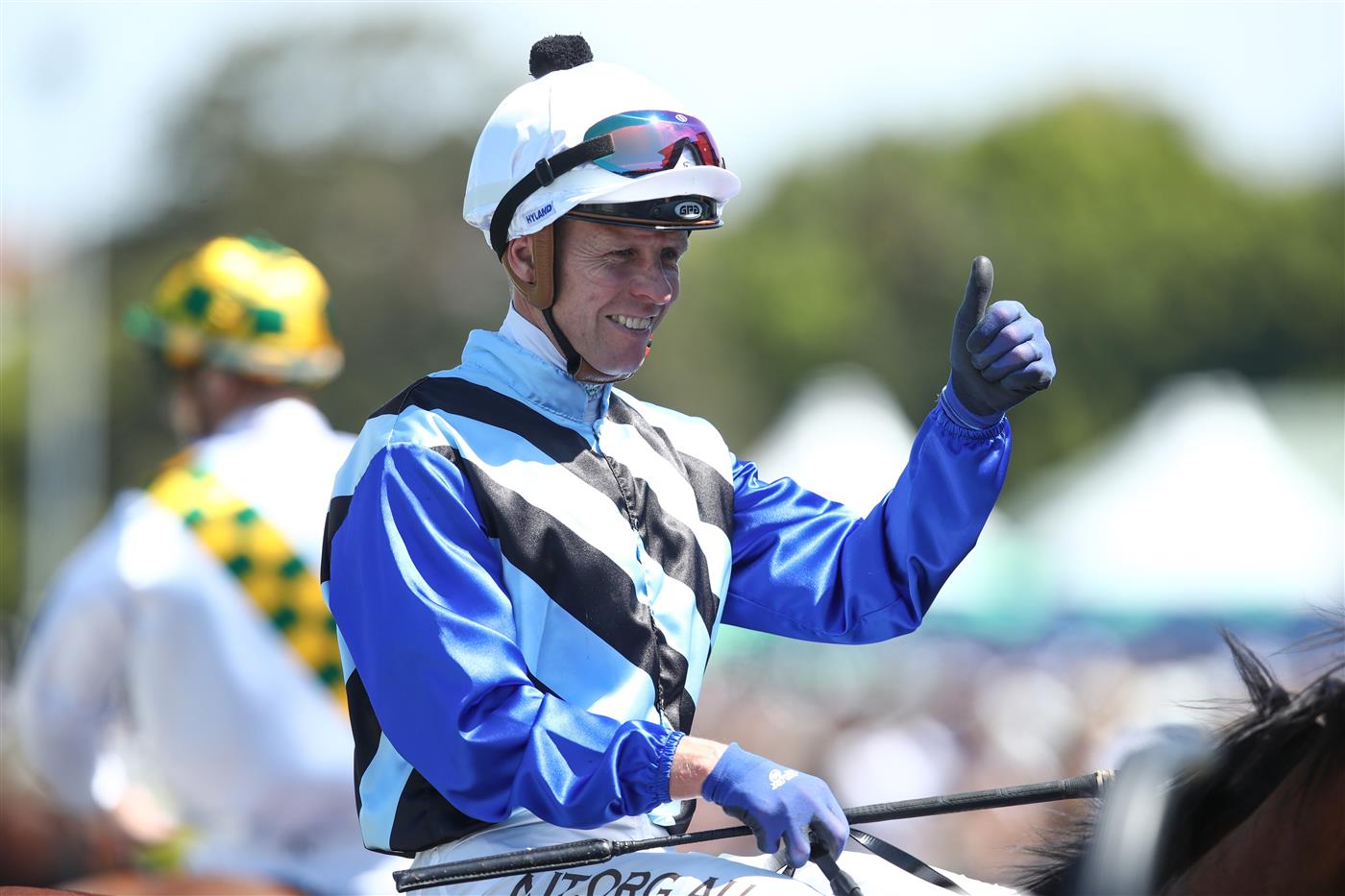 SYDNEY, AUSTRALIA - OCTOBER 14: Kerrin McEvoy riding Arctic Glamour returns to scale after winning Race 3 The Bisley Workwear Reginald Allen Quality during Sydney Racing at Royal Randwick Racecourse on October 14, 2023 in Sydney, Australia. (Photo by Jason McCawley/Getty Images)