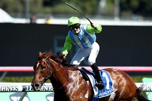 SYDNEY, AUSTRALIA - OCTOBER 14: Tyler Schiller riding Front page wins Race 5 The Kosciusko during Sydney Racing at Royal Randwick Racecourse on October 14, 2023 in Sydney, Australia. (Photo by Jason McCawley/Getty Images)