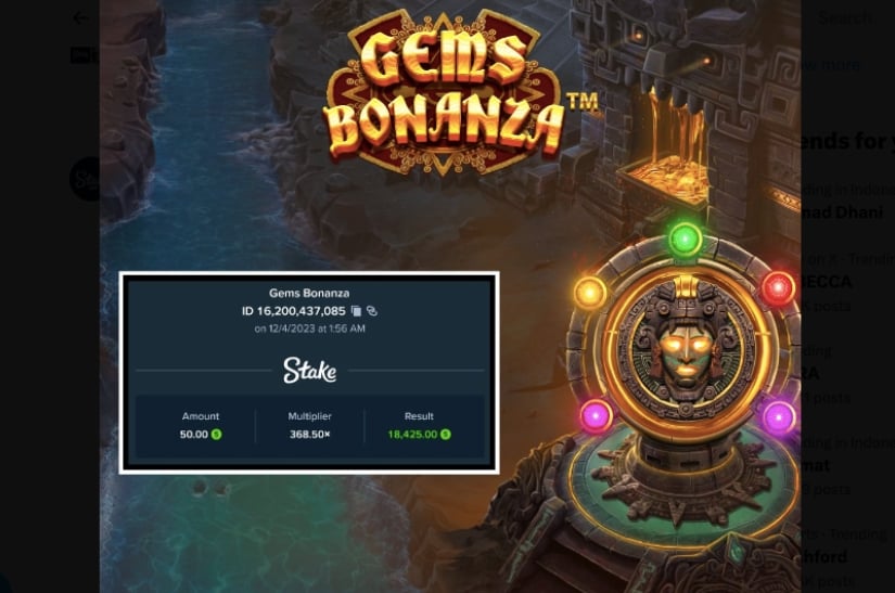 Stake.us Gems Bonanza Big Win