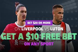 Liverpool vs Luton - Bet $20 & get a $10 free bet