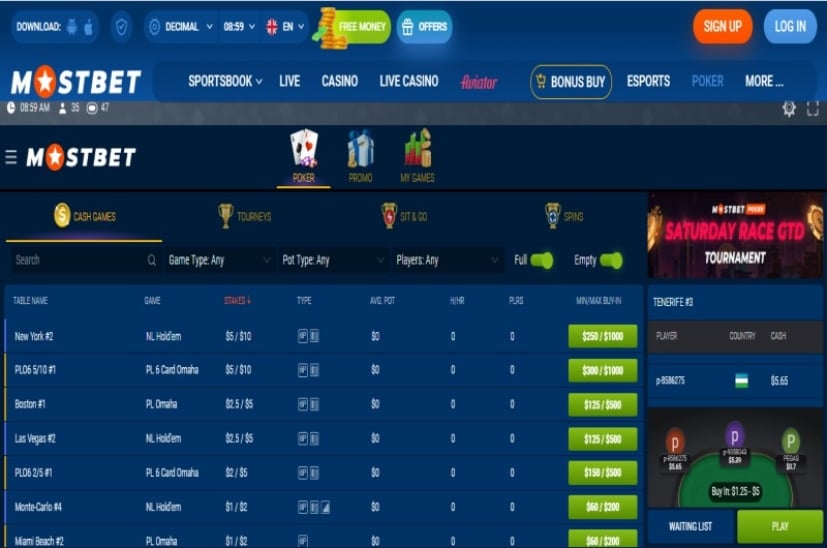 MostBet poker