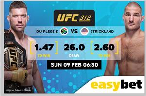 Dricus Du Plessis vs Sean Strickland Betting Odds - Get top odds at Easybet for Du Plessis to win at UFC 312