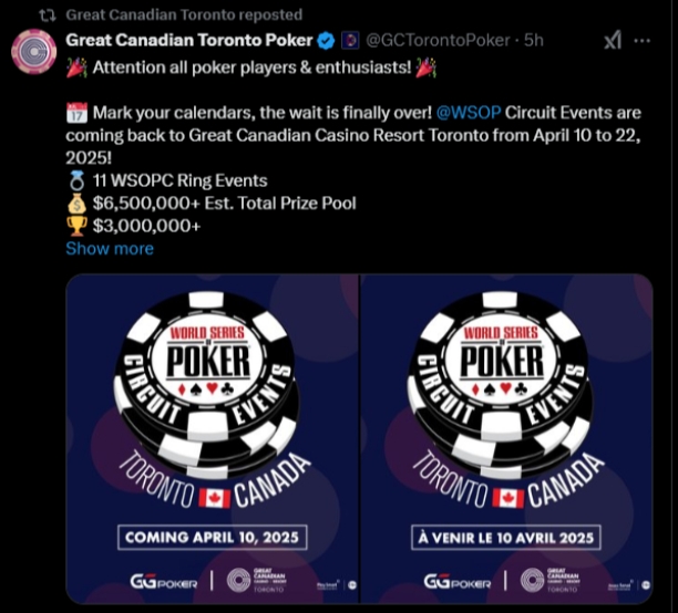 WSOP Circuit 2025 Returns To Toronto With 11 Ring Events
