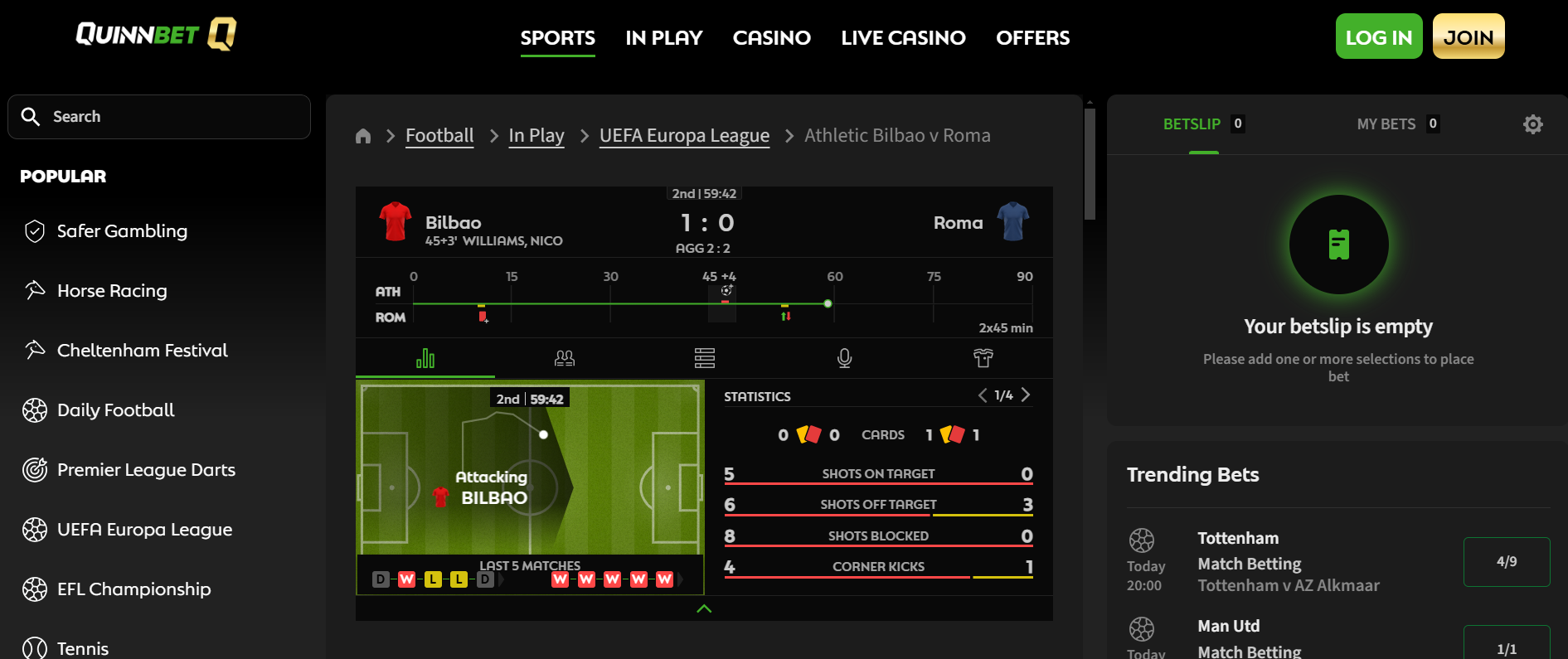 Quinnbet In-Play Betting