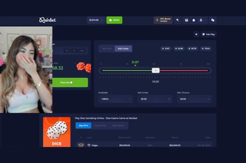 Rainbet SuppyCaitlin Dice Big Win