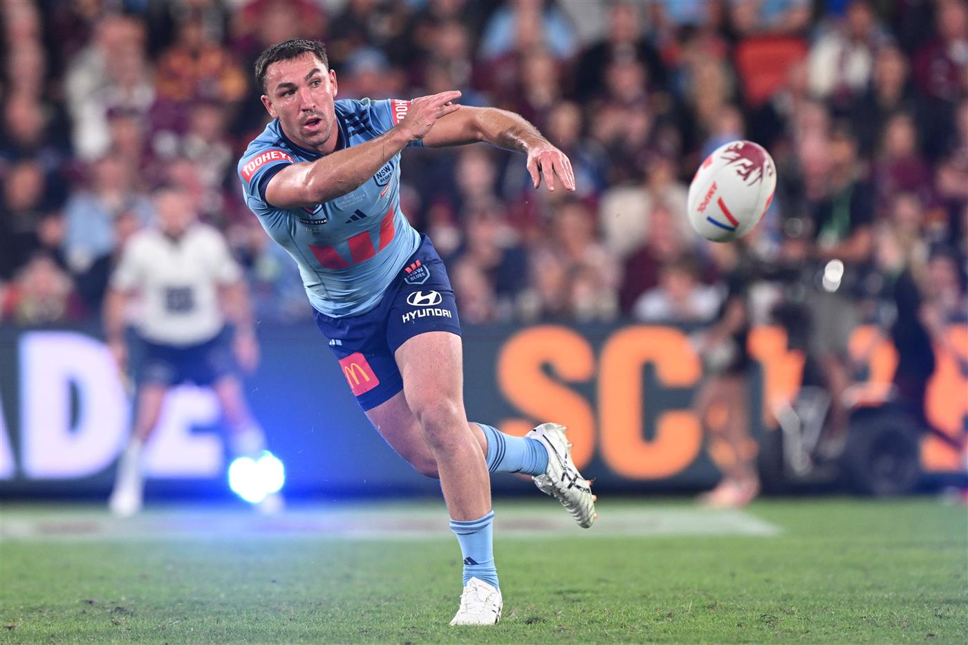 BRISBANE, AUSTRALIA - MAY 28: Reece Robson of the Blues passes the ball during game one of the Men